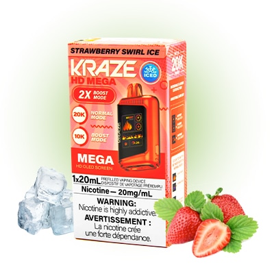 Strawberry Swirl Ice Kraze HD Mega Disposable Vape 1 Strawberry Swirl Ice Kraze HD Mega Disposable Vape